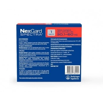 NexGard Spectra Antipulgas e Vermífugo Cães 30,1kg a 60kg Tablete - Boehringer