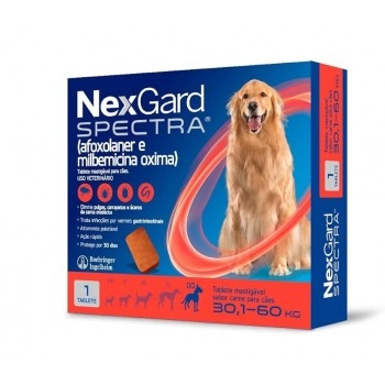 NexGard Spectra Antipulgas e Vermífugo Cães 30,1kg a 60kg Tablete - Boehringer