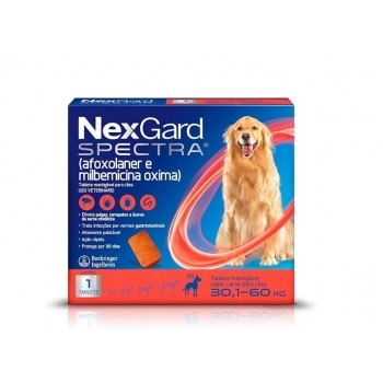 NexGard Spectra Antipulgas e Vermífugo Cães 30,1kg a 60kg Tablete - Boehringer