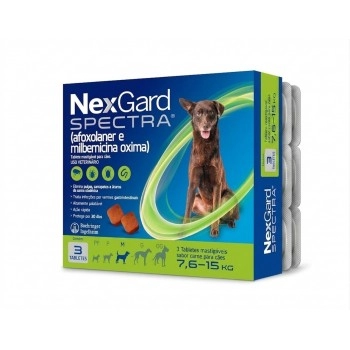 NexGard Spectra Antipulgas e Vermífugo Cães 7,6kg a 15kg 3 Tablete - Boehringer