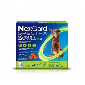 NexGard Spectra Antipulgas e Vermífugo Cães 7,6kg a 15kg 3 Tablete - Boehringer