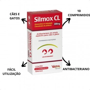 Silmox CL Antibiótico Para Cães e Gatos 300mg 10 Comprimidos Vansil