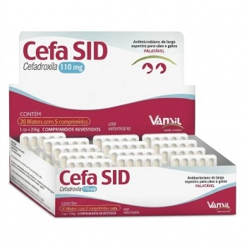 Cefa SID 110mg Antimicrobiano Cefadroxila para Cães e Gatos 5Kg 100 Comprimidos Vansil