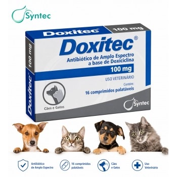 Doxitec Antibiótico Para Cães E Gatos 100mg Com 16 Comprimidos Syntec