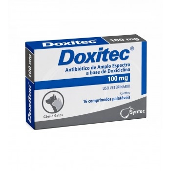 Doxitec Antibiótico Para Cães E Gatos 100mg Com 16 Comprimidos Syntec