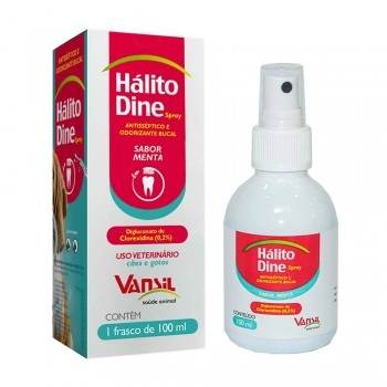 Hálito Dine Spray 100ml Antisséptico E Odorizante Oral Para Cães E Gatos - Vansil
