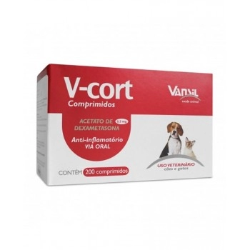 V-Cort Anti-inflamatório de Cães e Gatos com 200 Comprimidos Vansil