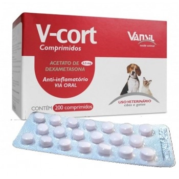 V-Cort Anti-inflamatório de Cães e Gatos com 200 Comprimidos Vansil