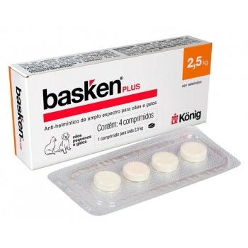 Vermífugo Basken Plus para Cães e Gatos 300mg 4 Comprimidos Konig