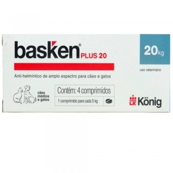 Vermífugo Basken Plus 20 para Cães e Gatos 550mg 4 Comprimidos Konig
