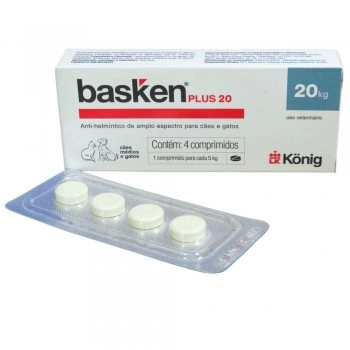 Vermífugo Basken Plus 20 para Cães e Gatos 550mg 4 Comprimidos Konig