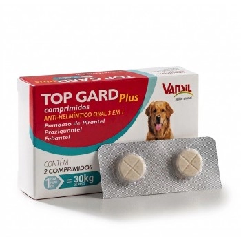 Top Gard Plus Vermífugo para Cães 1800mg 2 Comprimidos Vansil