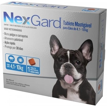 Antipulgas e Carrapatos NexGard 28,3mg para Cães de 4,1 a 10Kg - Boehringer