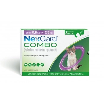 NexGard Combo Antiparasitário para Gatos 3 Unidades 0,8kg a 2,5kg - Boehringer