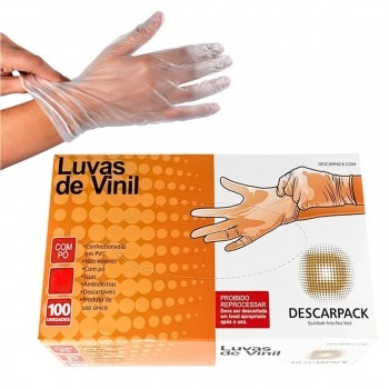 Luva de Procedimento Vinil Lisa Tamanho M com Pó Caixa Com 100 Unidades - Descarpack