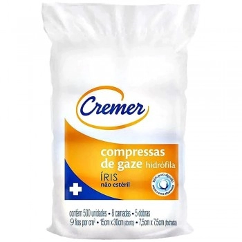 Compressa Gaze Hidrófila Íris Algodão 9 Fios com 500 Unidades Cremer