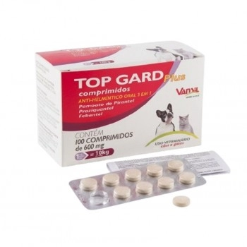 Top Gard Plus Vermífugo Para Cães e Gatos 600mg 100 Comprimidos Vansil