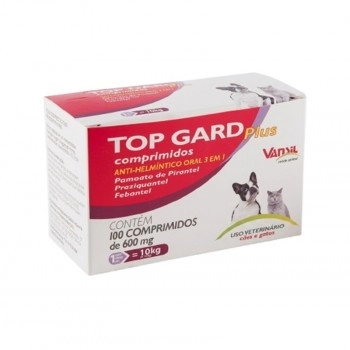 Top Gard Plus Vermífugo Para Cães e Gatos 600mg 100 Comprimidos Vansil
