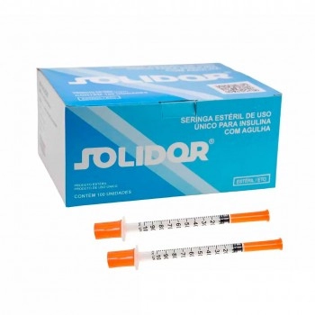 Seringa 1ml Estéril para Insulina com Agulha Fixa Solidor