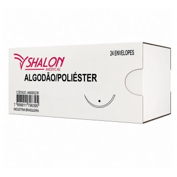 Fio de Sutura Algodão/Poliéster 2-0 75cm com Agulha Cilíndrica 3/8 3cm - Shalon Medical