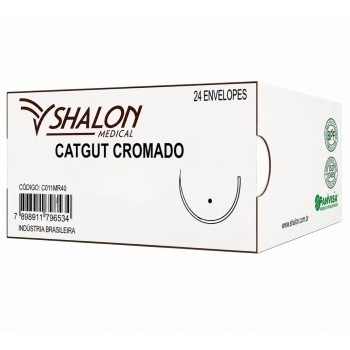 Fio de Sutura Catgut Cromado 3 sem Agulha 1,5m Shalon