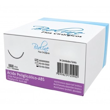 Fio de Sutura Ácido Poliglicólico ABS 6 com Agulha 1/2 4,8 150cm Bioline Fios Cirúrgicos