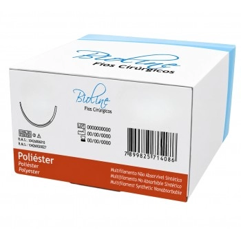 Fio de Sutura Poliéster 5 com Agulha 1/2 4,8 75cm Bioline Fios Cirúrgicos