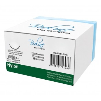 Fio de Sutura Nylon 10-0 com Agulha 3/8 0,65 20cm Bioline Fios Cirúrgicos 1