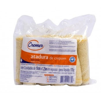 Atadura Crepe 10cm 13 Fios 1,25 Metros Com 12 Unidades - Cremer