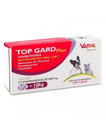 Top Gard Plus Vermífugo Para Cães e Gatos 600mg 4 Comprimidos Vansil