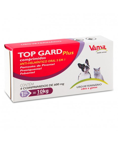Top Gard Plus Vermífugo Para Cães e Gatos 600mg 4 Comprimidos Vansil