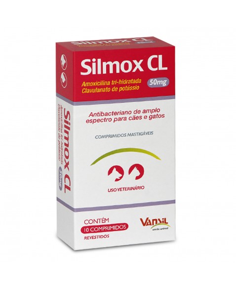 Silmox CL Antibiótico Para Cães e Gatos 50mg 10 Comprimidos Vansil
