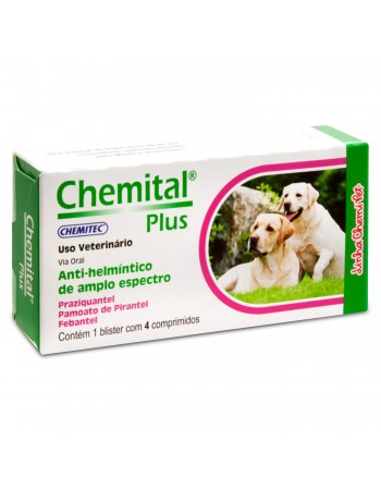 Chemital Plus Vermífugo para Cães 10kg 4 Comprimidos Chemitec