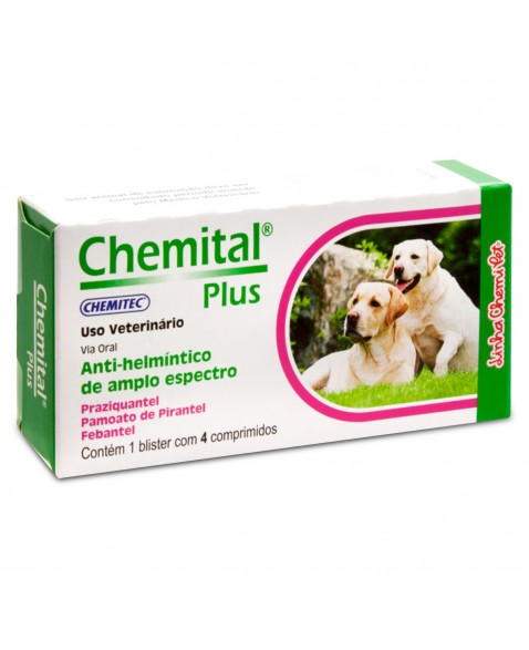 Chemital Plus Vermífugo para Cães 4 Comprimidos Chemitec | VETSHOP