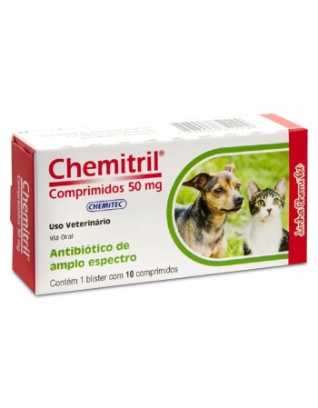 Chemitril Enrofloxacino Cães E Gatos 50mg com 10 Comprimidos Chemitec