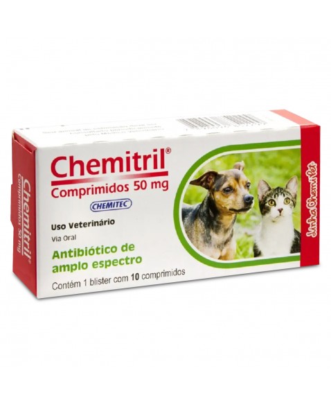 Chemitril Enrofloxacino Cães E Gatos 50mg com 10 Comprimidos Chemitec