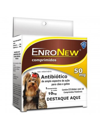EnroNew 50mg Antibiótico para Cães e Gatos 15 Blisters com 10 Comprimidos World