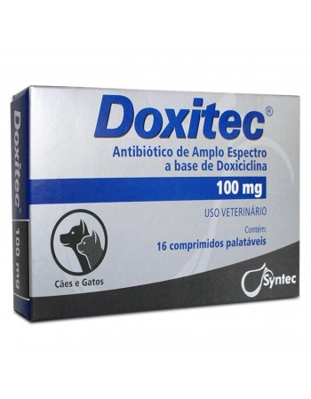 Doxitec Antibiótico Para Cães E Gatos 100mg Com 16 Comprimidos Syntec