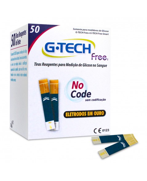 Tira Reagente G-Tech Free para Medir Glicose no Sangue com 50 Unidades