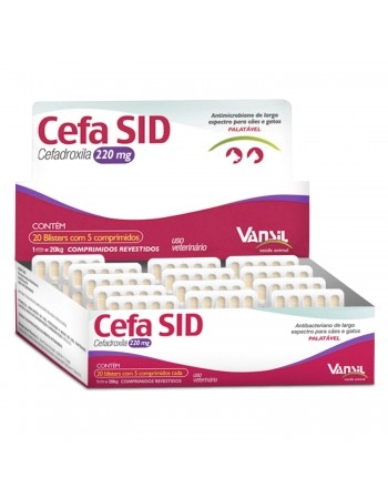 Cefa SID 220mg Antimicrobiano Cefadroxila para Cães e Gatos 10Kg 100 Comprimidos Vansil