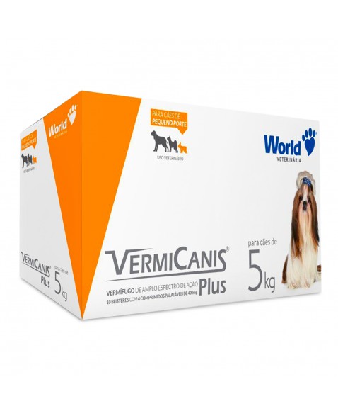 VermiCanis Plus 400mg Vermífugo Para Cães 5Kg 40 Comprimidos World