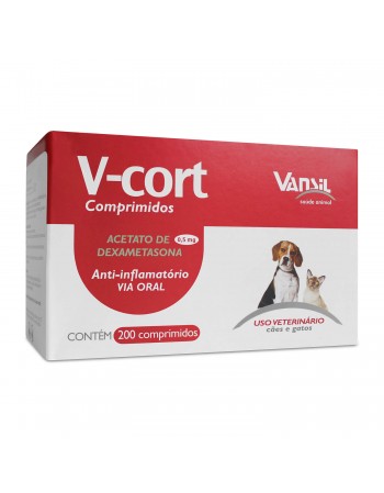 V-Cort Dexametasona Anti-Inflamatório para Cães e Gatos 200 Comprimidos Vansil