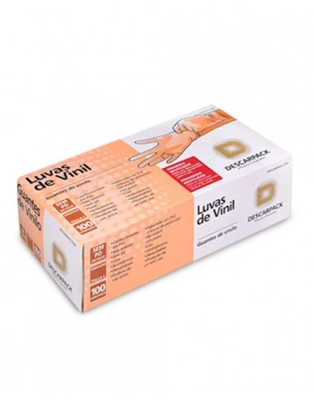 Luva Vinil Sem Pó Tamanho M com 100 Unidades Descarpack