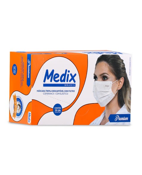 Máscara Descartável Tripla com Elástico 50 Unidades Medix