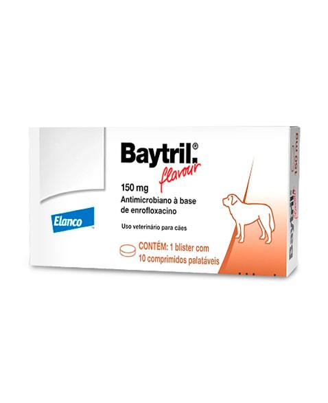 Baytril Flavour para Cães 150 mg com 10 Comprimidos Elanco