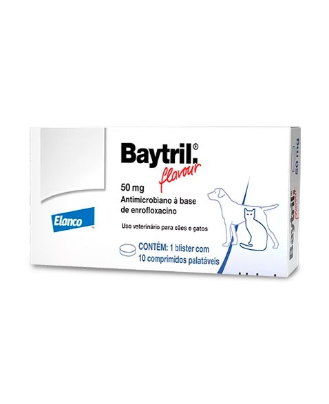 Baytril Flavour Para Cães E Gatos 50Mg Com 10 Comprimidos Elanco