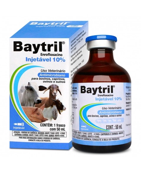 Baytril Injetável 10% Enrofloxacino Antibiótico 50ml Elanco