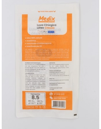 Luva Cirúrgica Estéril Tamanho 8.5 Par Medix | VETSHOP