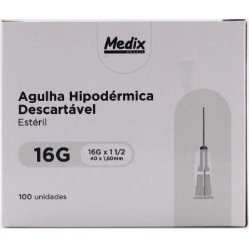 AGULHA ESTÉRIL 40X1,60MM CX C/100 UNID (BRANCA) - MEDIX