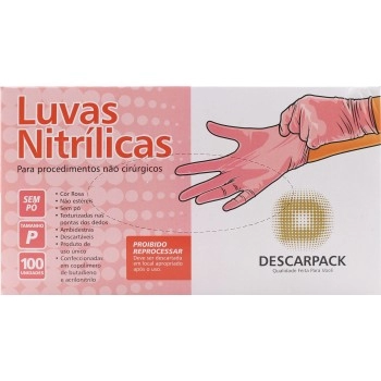 LUVA PARA PROCEDIMENTO NITRÍLICA ROSA TAM P (SEM PÓ) CX C/100 UNID - DESCARPACK